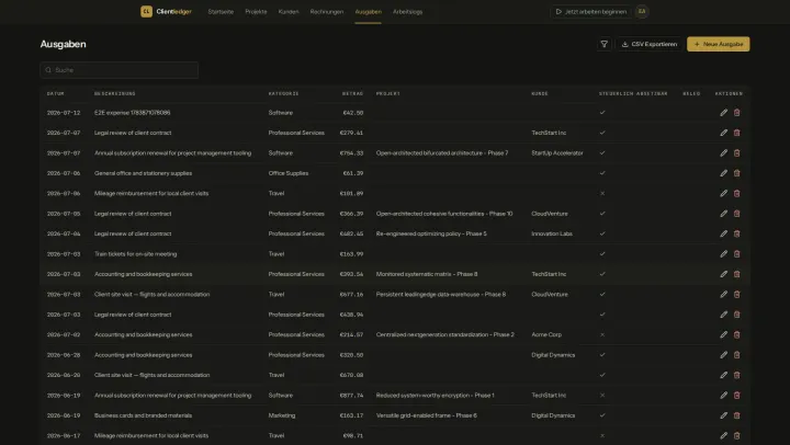 Screenshot: Ausgabenverwaltung