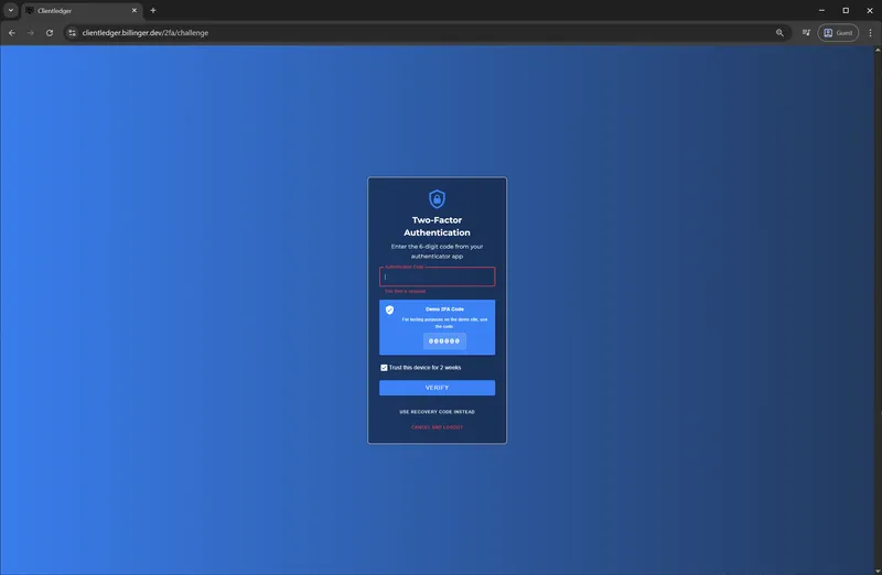 Screenshot: Two-Factor Authentication Setup