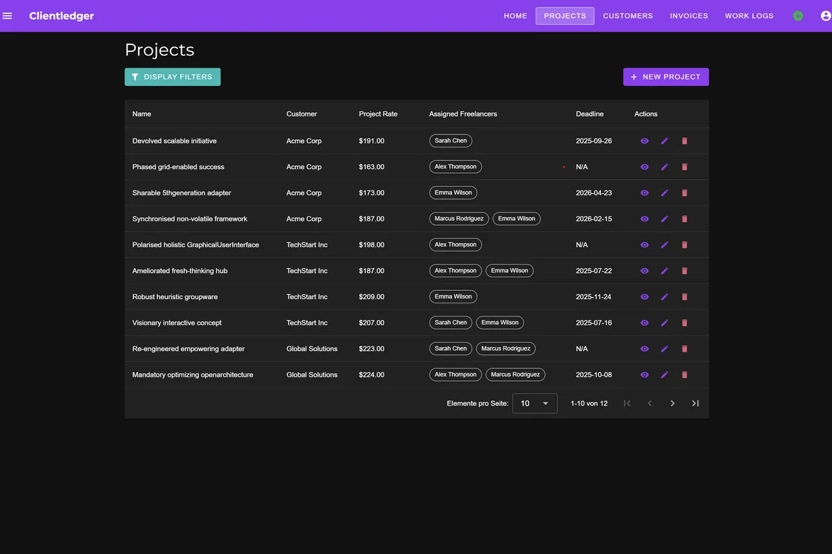 Screenshot: Kunden- und Projektmanagement